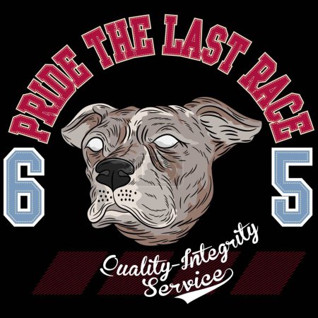 Illustration for Illustration dog pitbull tattoo design with text Pride the last race Since 1965 Patchwork embroidered Quality service. - Royalty Free Image