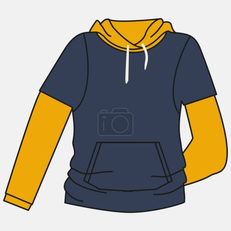 Illustration for Unisex Hoodie fashion design. Set of Hoodie Sweatshirt fashion flat technical drawing template, zip-up, front and back view, white, women, men CAD mockup. - Royalty Free Image