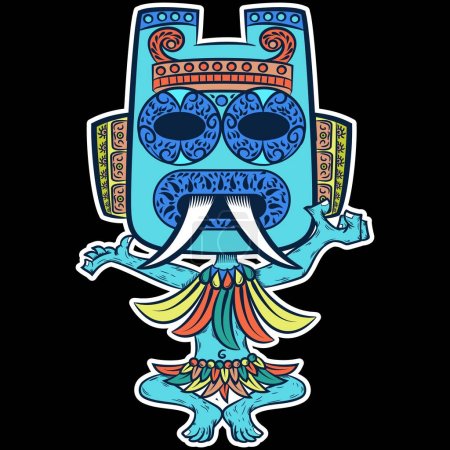 Illustration for Prehispanic Mexican Tlaloc Aztec god ship water. Vector clipart illustration with simple gradients. All in a single layer. - Royalty Free Image