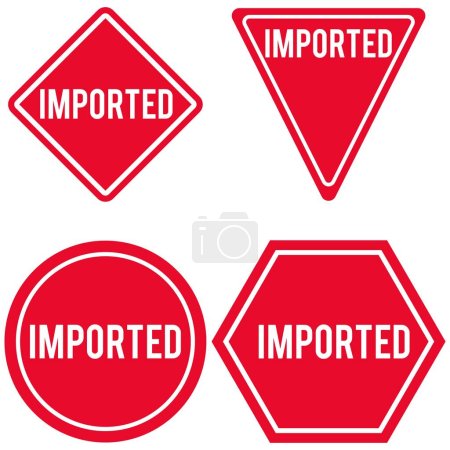 Import symbols in different shapes, with red background and white text, textured background, to alert fragility of objects.