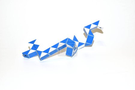 Logic Snake, toy for children. Develops logic in children. Blue and white toy.