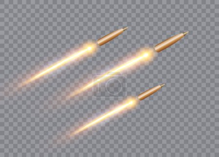 Illustration for Realistic flying bullet in motion with the fiery trace. Vector illustration. - Royalty Free Image