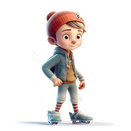 Photo for 3d rendering of a cute little boy skating on ice skates - Royalty Free Image