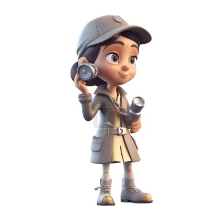 Photo for 3D illustration of a cute little girl with a binoculars - Royalty Free Image