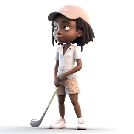 Foto de 3D Render of a Little African American Girl con un club de golf - Imagen libre de derechos