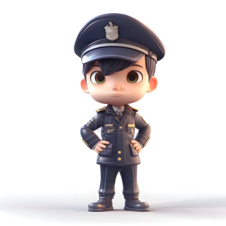Photo for 3D rendering of a cute police officer in uniform standing with arms crossed - Royalty Free Image