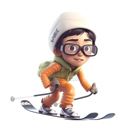 Photo for 3D digital render of a cute boy skiing isolated on white background - Royalty Free Image