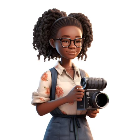 Téléchargez les photos : Illustration 3D d'une petite fille avec caméra sur fond blanc - en image libre de droit