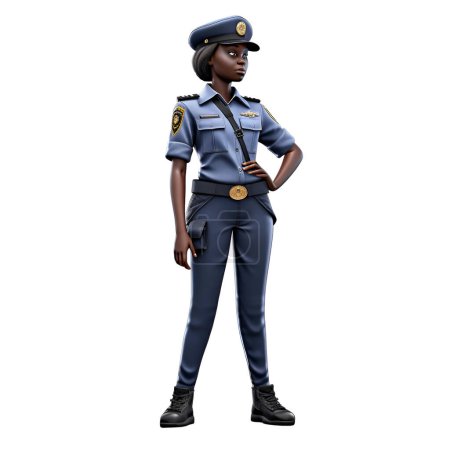 Téléchargez les photos : Rendu numérique 3D d'une policière isolée sur fond blanc - en image libre de droit