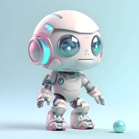 Foto de Lindo robot con ojos rosados y azules. Renderizado 3D. - Imagen libre de derechos