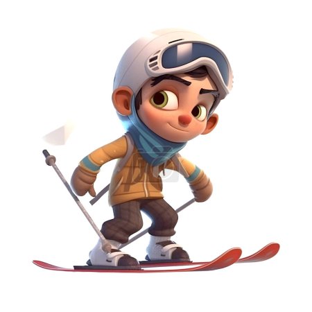 Téléchargez les photos : Illustration 3D d'un garçon skiant. avec casque et skis - en image libre de droit