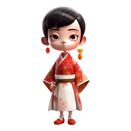 Téléchargez les photos : Rendu 3D d'une jolie fille asiatique portant un kimono - en image libre de droit