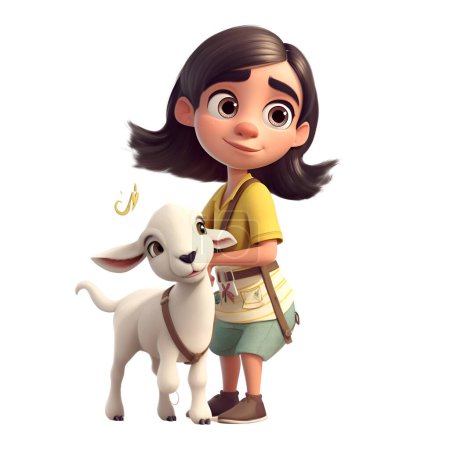 Photo for 3d illustration of a cute cartoon girl with a white dog. - Royalty Free Image