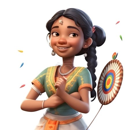 Foto de Ilustración 3D de una joven india feliz con diya - Imagen libre de derechos