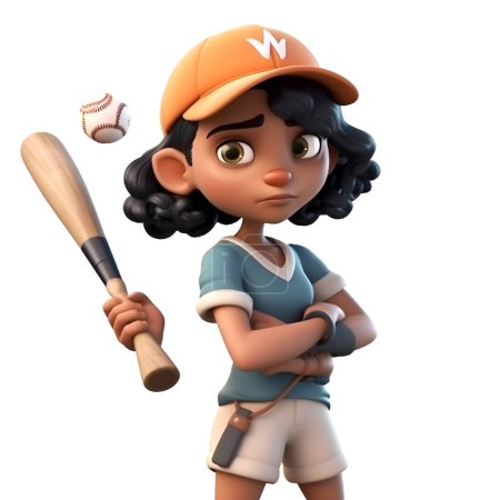 Photo for Cartoon character of a girl with baseball bat and a baseball cap - Royalty Free Image