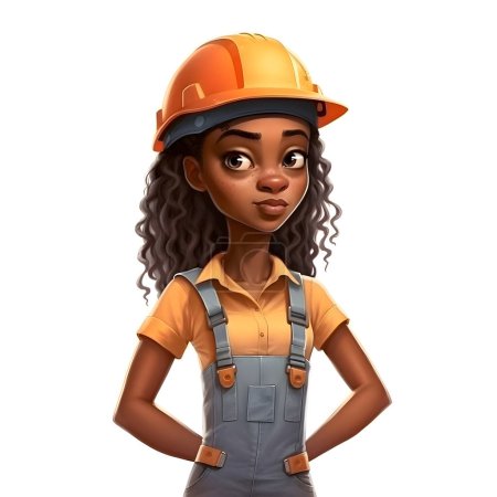 Téléchargez les photos : Rendu 3D d'une travailleuse africaine de la construction isolée sur fond blanc - en image libre de droit
