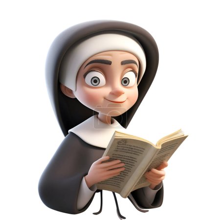 Photo for 3d illustration of nun reading a book with a smiley face - Royalty Free Image