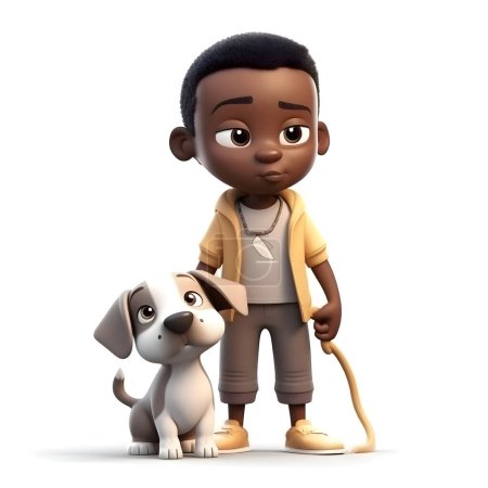 Téléchargez les photos : 3D Render d'un garçon afro-américain avec un chien - en image libre de droit