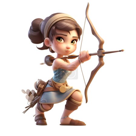 Photo for 3D digital render of a cute cartoon girl with bow and arrow - Royalty Free Image