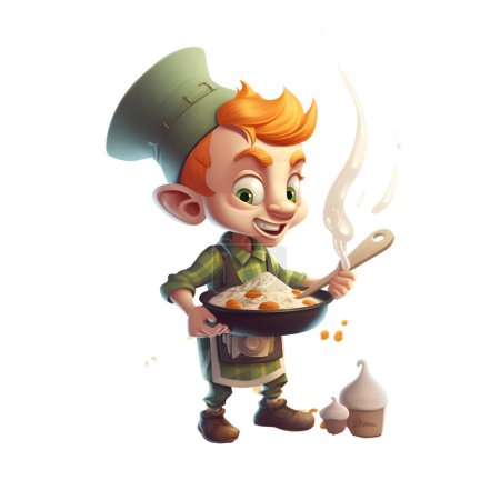 Foto de 3d representación de un chico lindo chef con una olla de harina - Imagen libre de derechos