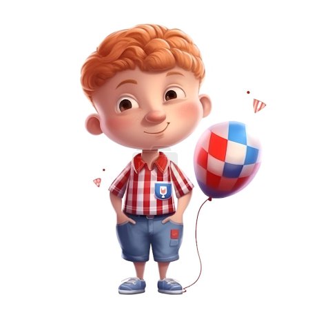 Foto de 3d representación de un lindo niño sosteniendo un globo con la bandera de Croacia - Imagen libre de derechos