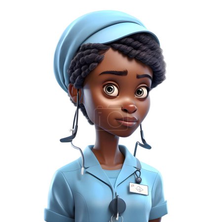 Téléchargez les photos : Rendre 3D d'une infirmière africaine avec un stéthoscope - en image libre de droit