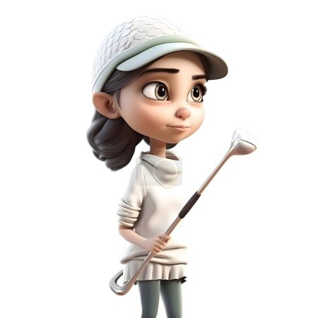 Téléchargez les photos : 3d rendu d'une golfeuse mignonne avec un club de golf - en image libre de droit