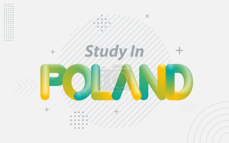 Illustration for Study in Poland. Creative Typography with 3d Blend effect - Royalty Free Image