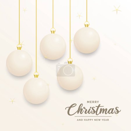 Téléchargez les illustrations : Décoration de Noël festive Boules de Noël blanches et dorées pour site web. les réseaux sociaux. blog ou votre canal vidéo - en licence libre de droit
