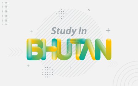 Illustration for Study in Bhutan. Creative Typography with 3d Blend effect - Royalty Free Image