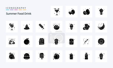 Photo pour 25 pack icône Glyphe solide de boisson alimentaire d'été - image libre de droit