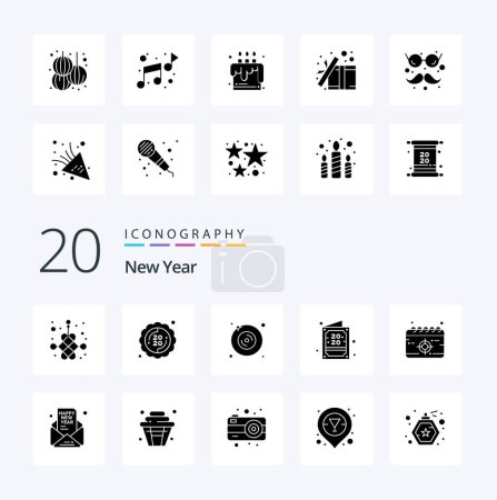 Illustration for 20 New Year Solid Glyph icon Pack like deadline new year disk invite card - Royalty Free Image