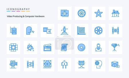 Ilustración de 25 Producción de vídeo y hardware de computadora Paquete de iconos azul - Imagen libre de derechos