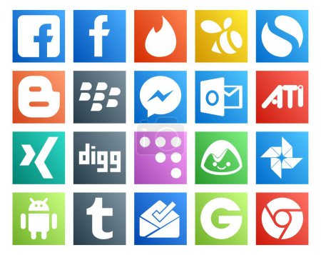 Illustration for 20 Social Media Icon Pack Including groupon. tumblr. ati. android. basecamp - Royalty Free Image