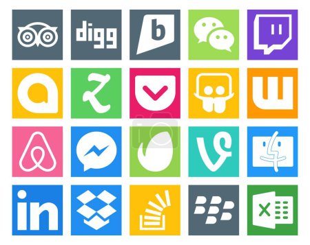 Ilustración de 20 Paquete de iconos de redes sociales Incluyendo linkedin. vid. zootool. Enviato. aire bnb - Imagen libre de derechos