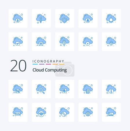 Ilustración de 20 Cloud Computing Blue Icono de color Paquete como información nube de impresión empresarial - Imagen libre de derechos