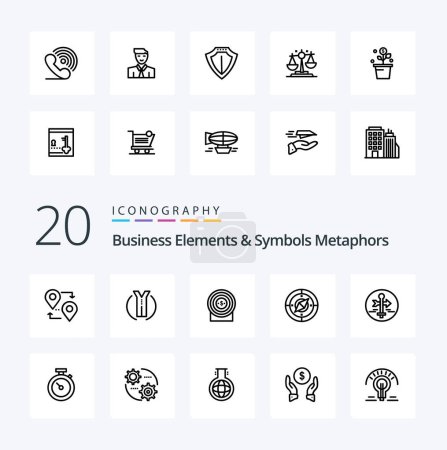 Illustration for 20 Business Elements And Symbols Metaphors Line icon Pack like guide location target compass navigation - Royalty Free Image