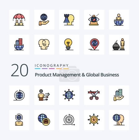 Illustration for 20 Product Managment And Global Business Line Filled Color icon Pack like modern architecture connections opening ceremony - Royalty Free Image