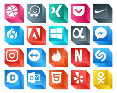 Ilustración de 20 Paquete de iconos de redes sociales Incluyendo html. disqus. red de aplicación. shazam. alevines - Imagen libre de derechos
