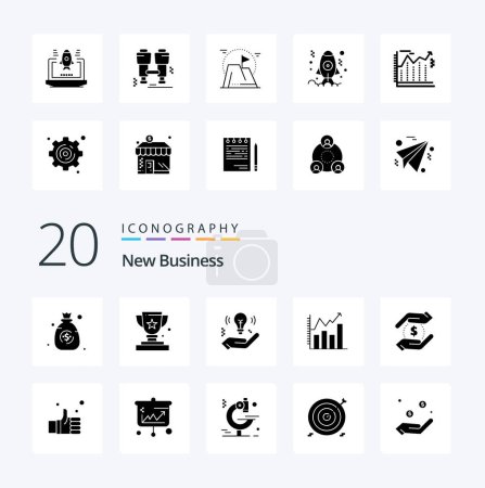 Illustration for 20 New Business Solid Glyph icon Pack like analytic  prize  bulb idea - Royalty Free Image