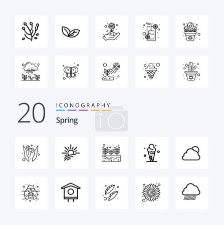 Ilustración de 20 Spring Line icono Pack como sol cielo cosecha cono crema - Imagen libre de derechos