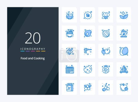 Téléchargez les illustrations : 20 Food Blue icône de couleur pour la présentation - en licence libre de droit
