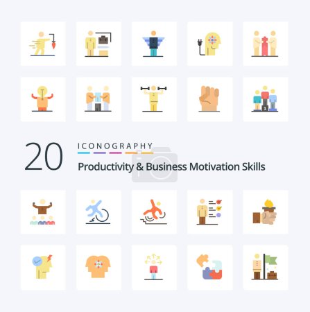 Illustration for 20 Productivity And Business Motivation Skills Flat Color icon Pack like job skills professional skills escape fall failed - Royalty Free Image