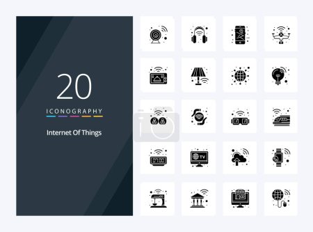 Téléchargez les illustrations : 20 icône de glyphe solide de l'Internet des objets pour la présentation - en licence libre de droit