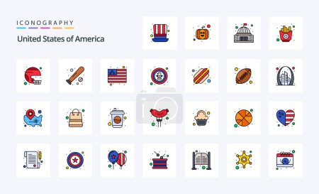 Ilustración de 25 EE.UU. línea llena icono de estilo pack - Imagen libre de derechos