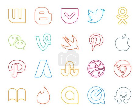 Ilustración de 20 Paquete de iconos de redes sociales incluyendo ibooks. dribbble. vid. tropezar con. camino - Imagen libre de derechos