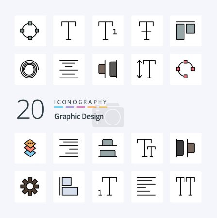 Ilustración de 20 Línea de diseño llena icono de color Paquete como ajuste de engranajes vertical izquierda distribuir - Imagen libre de derechos