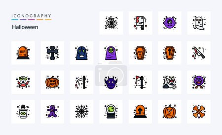 Téléchargez les illustrations : Pack d'icônes 25 Halloween Line Filled Style - en licence libre de droit