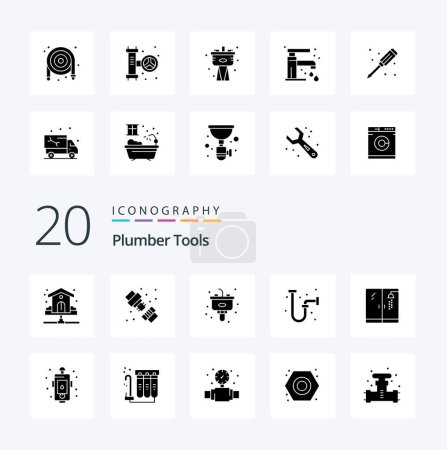 Illustration for 20 Plumber Solid Glyph icon Pack. like plumber. industrial. plumbing. drain. sink - Royalty Free Image