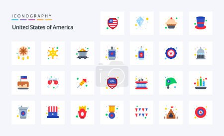 Ilustración de 25 EE.UU. Paquete icono de color plano - Imagen libre de derechos